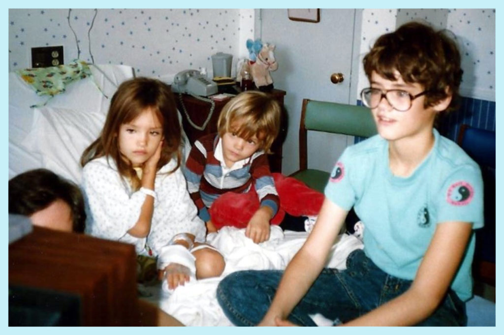 With her brothers Chris and Alex (both a little jealous of the attention she was getting - see below)