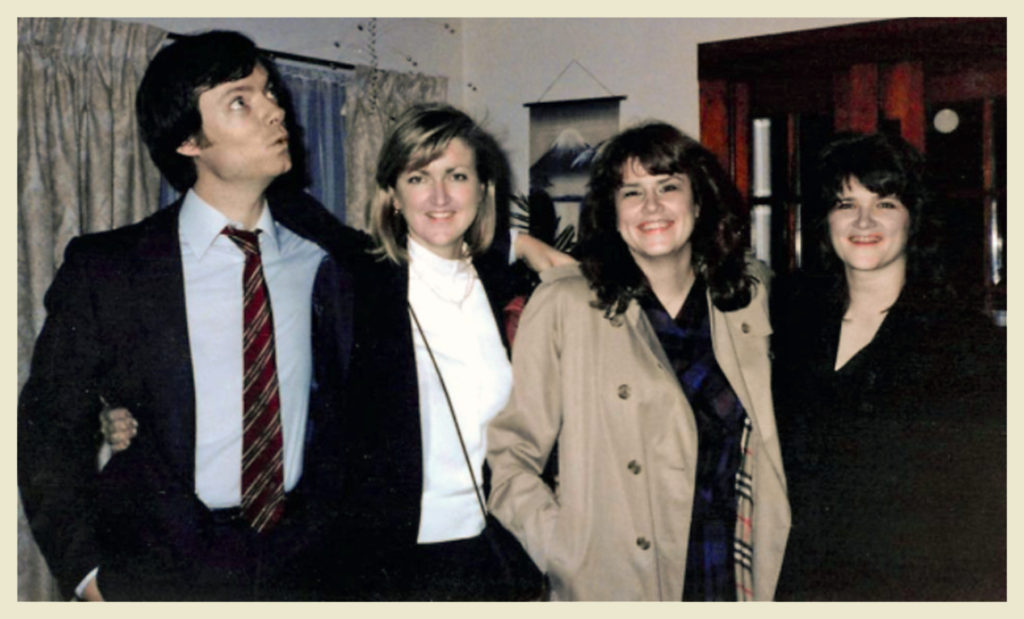 I have no photos from the party, alas, so I'm using photos of the people mentioned in the blog taken (I think) in 1986. From l to r, John, Janet, myself, Joyce Salter