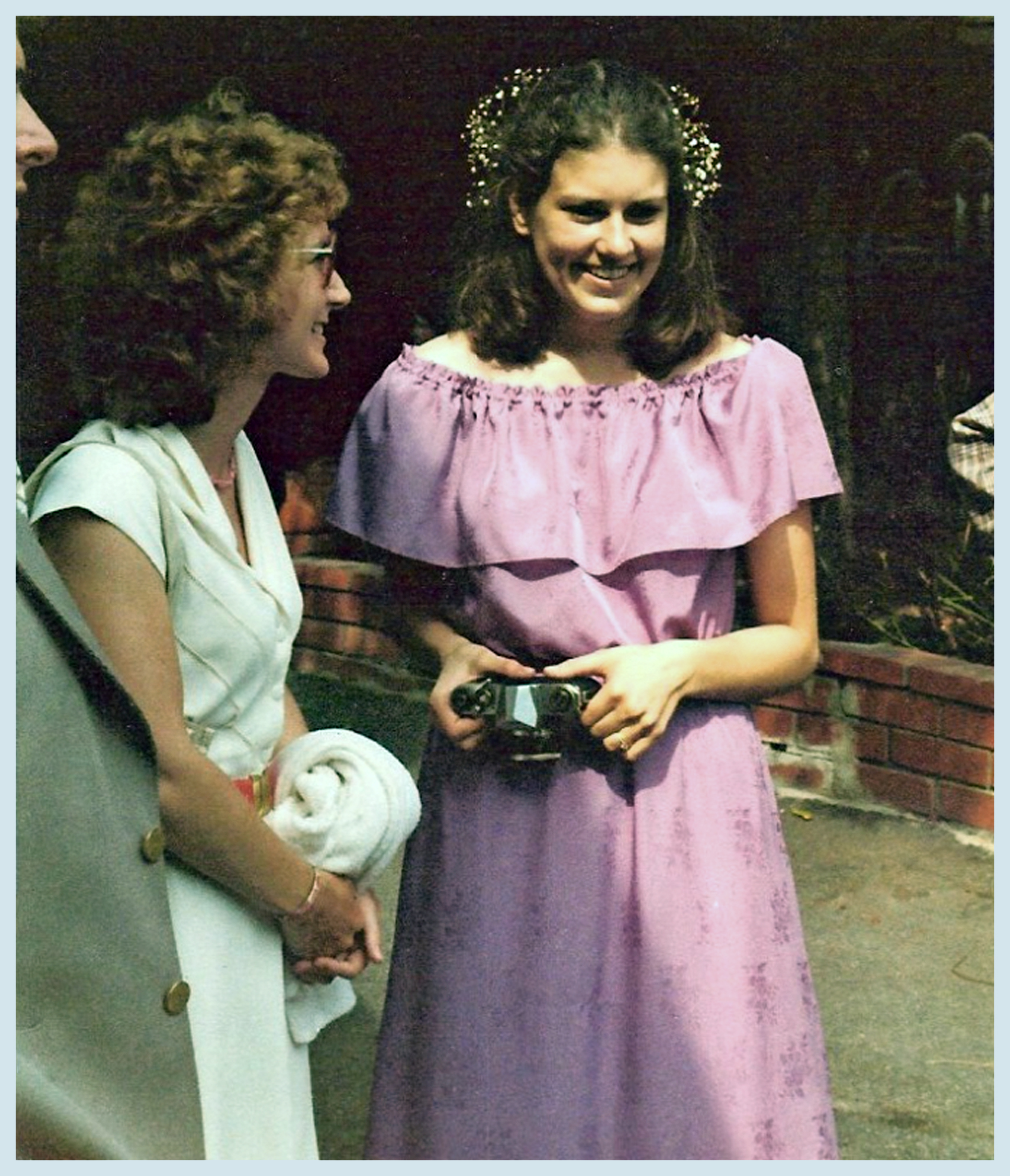 My sister Joyce put me in this dress for her 1980 wedding (with Denise Gail Williams)