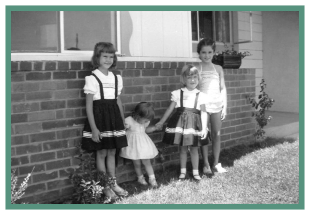 My sisters and I in front of our Santa Clara parsonage - the girl on the far right in the bathing suit is Alana (Lennie), a neighbor and early friend.