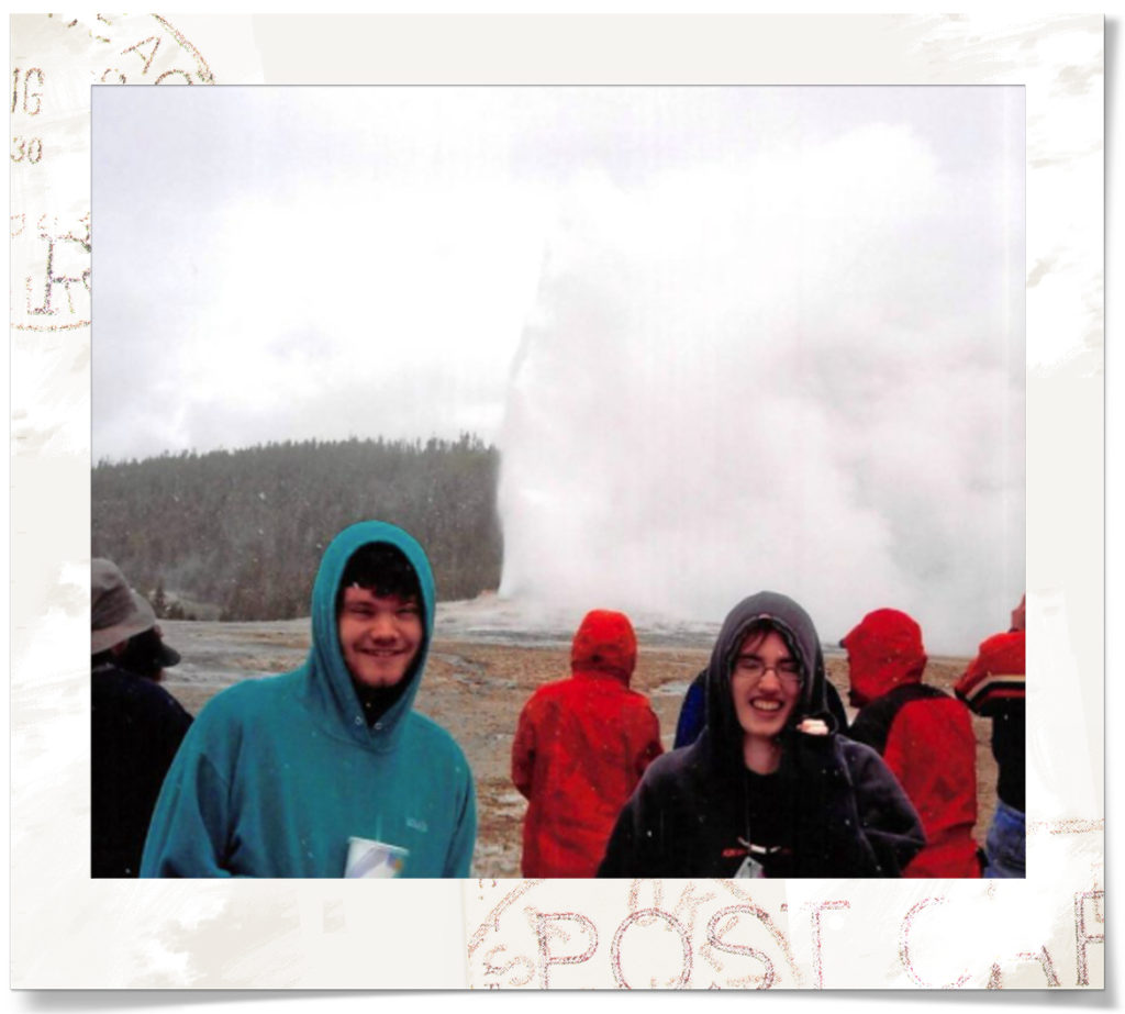 Sam and Alex enjoying Old Faithful.