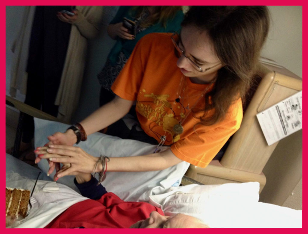 Sam admires Bree's handiwork on Grandma's nails.