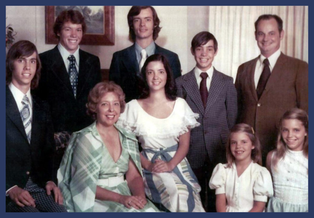 John's nuclear family around this time - top row Jimmy, J, Richard, Chet; bottom row Florence, lucy, Mary Frances and Mary Ann