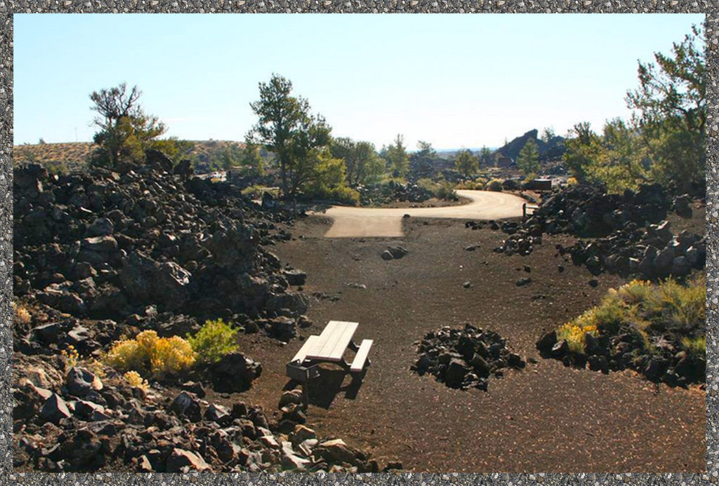 Craters of the Moon campground - lots of rocks to slice up knees