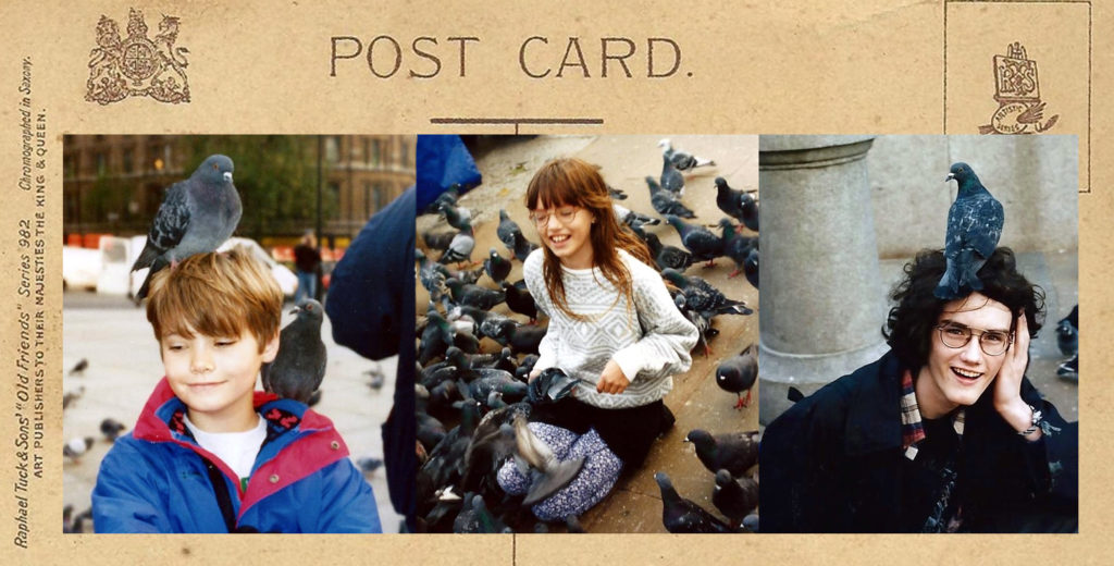 Alex, Sam and CD enjoying the birds in Trafalgar Square