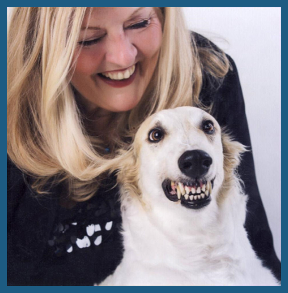 JoAnn and her smiling Borzoi (also called the Russian wolfhound)